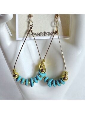 REIMAGINED Handmade Turquoise Beaded Teardrop Gold Tone Dangle Earrings
